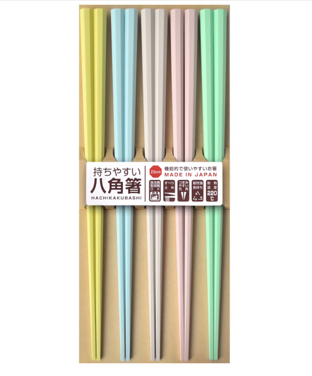 Pastel Chopsticks in Octagon Shape, 5 pairs,23 cm  - Made In Japan