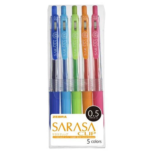 Zebra Gel Ballpoint Pen Sarasa Clip 0.5mm, 5 Color Set